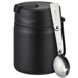 Pawtong 17oz Soup Thermo for Hot Food Kids Insulated Vacuum Food Jar with Stainless Steel Spoon Wide Mouth Thermo Leakproof Lunch Food Container Kids Hot Lunch Box (Black)