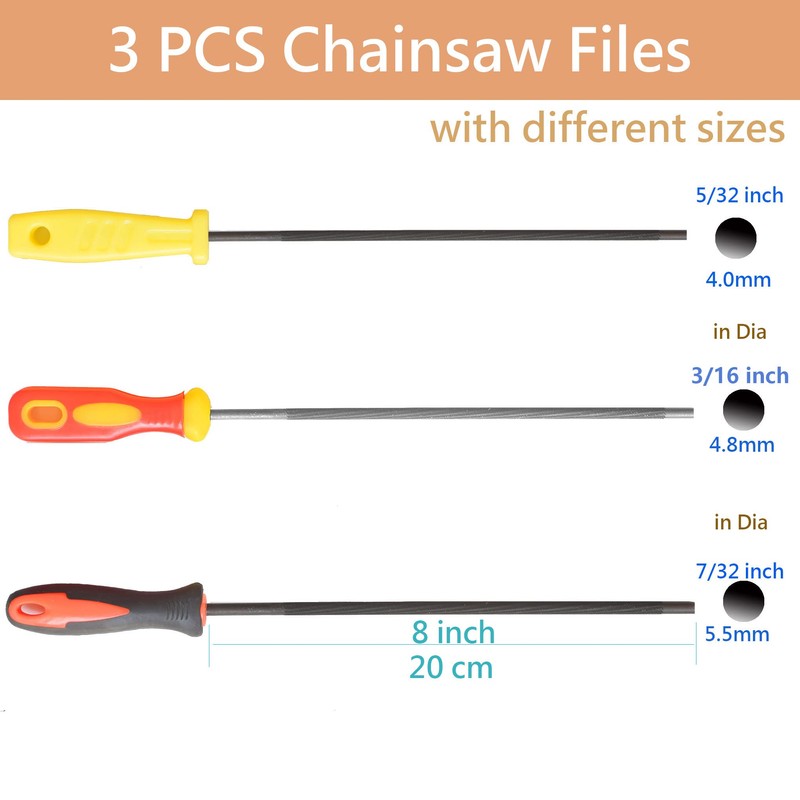 SKZIRI Chainsaw File Set 3 Sizes 5/32, 7/32, 3/16 inch,
