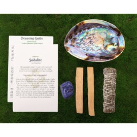 Sarimoire Sage Kit - Smudge Kit with Common Sage, Palo Santo Sticks, Abalone Shell, Sodalite Crystal, Feather & White Sand