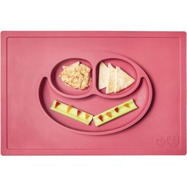 ez pz Plato Autoadherible Silicon para Bebé Happy Mat. Mantel Individual con Plato para Bebés +24 Meses Color Coral