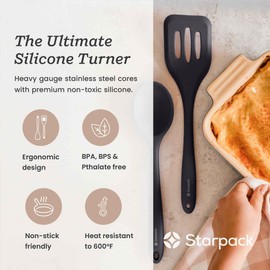 Starpack 'Head Turner' Premium Silicone Turner Spatula - High Heat Resistant to 600F, LFGB Grade Non Stick Rubber Slotted Spatula - 10"