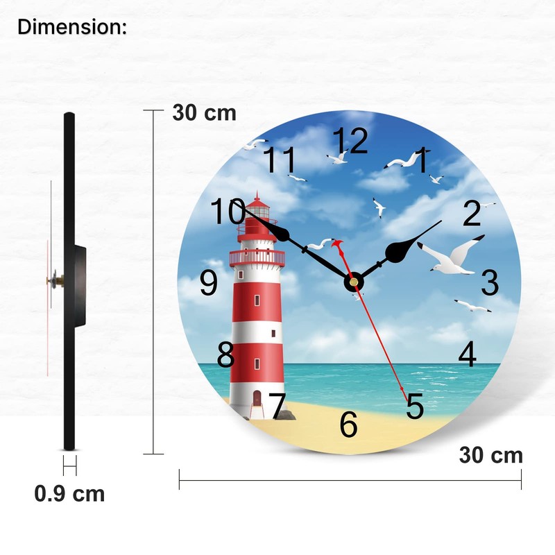 TAHEAT 30 cm Lighthouse Seagull Wall Clock, Sea Sky Pattern