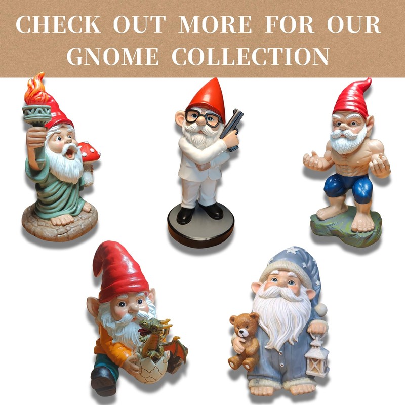 Sleepy Bedtime Gnome Statue, Charming Gnome Holding Cuddly Bear and