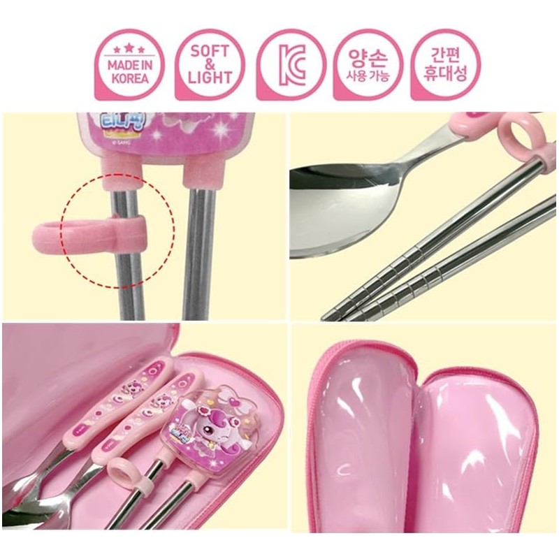 Teenieping Character Fork, Spoon, and Chopsticks Flatware Set with Case,