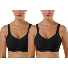 Vertvie Women's 1/2/3 Set Sports Bra Plain Without Underwire Bustier Classic Comfortable Stretch Bra Medium Hold Padded Feel-Good Bra - 2 x black Plain, size: l