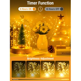 btfarm 4 Pack Fairy Lights Battery Operated, 16.4 FT 50 LED Silver Wire Twinkle String Lights with Timer 8 Modes Dimmable Waterproof for Indoor Home Party Wedding Christmas Decorations, Warm White