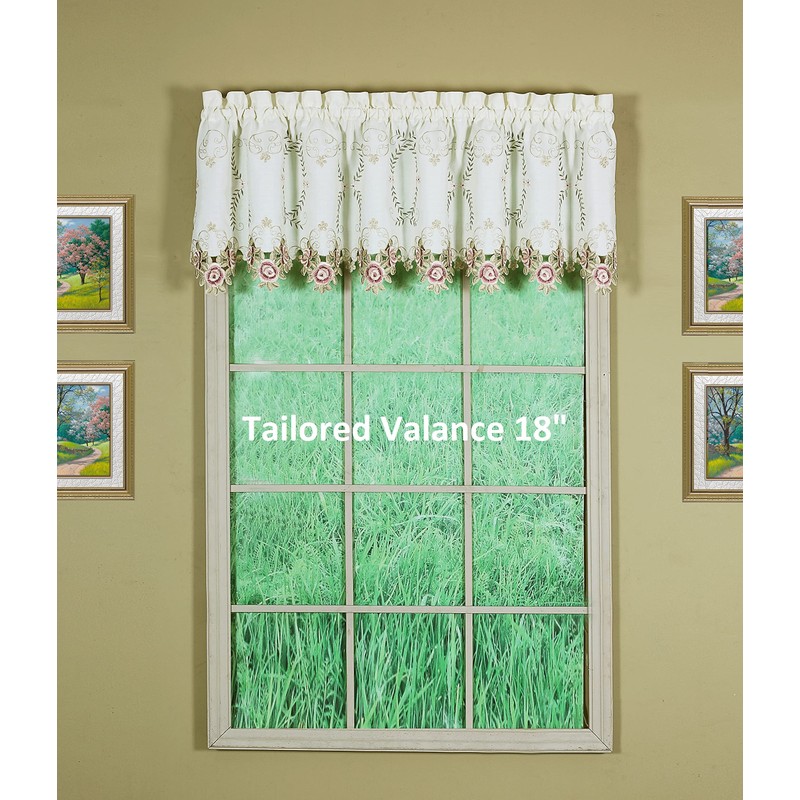Today's Curtain Verona Reverse Embroidery Tailored Valance, 18", Ecru/Rose