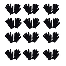 OPT. Brand. Winter Gloves Magic Knit Gloves Wholesale 12 Pairs Black Color - One Size Fits Most