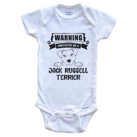 Warning Protected by A Jack Russell Terrier Funny Cute Dog Breed Baby Bodysuit, 6-9 Months White
