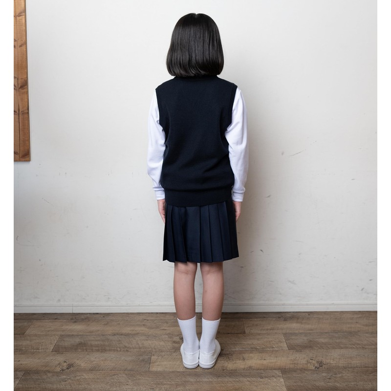 WELL-BE School Vest, Plain, Wool Blend, Anti-pilling, Knit, Navy, Elementary