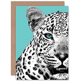 Wee Blue Coo Close up Beasties Leopard Greeting Card With Envelope Inside Premium Quality