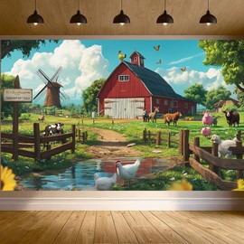 Farm Birthday Party Banner Decorations Large Farm Animals Red Barn Backdrop Banner Barnyard Cow Pig Sheep Horse Photo Backdrop for Farm Theme Baby Shower or Farmhouse Birthday Party Supplies 71x43inch