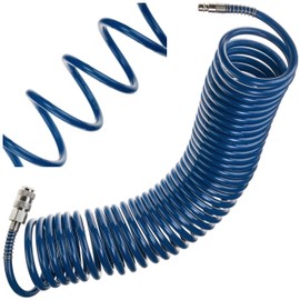 Compressed Air Hose SP-PE 10 m, Flexible Spiral Hose 6.5/10 mm, PE Air Hose, Max. Pressure 10 Bar, with Kink Protection and Quick Coupling, for Garage and Workshop