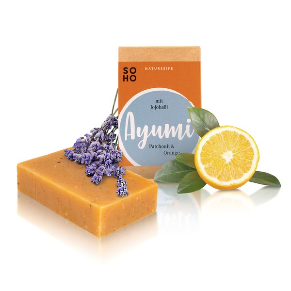SOHO Naturkosmetik Ayumi Shower Soap, Solid Shower Gel with Patchouli, Orange & Jojoba Oil, Vegan Soap for Body & Hands (95 g)