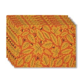 PurpleEssences - Juego de 6 manteles individuales de hojas de arce de otoño, 13 x 19 pulgadas, para otoño, otoño, Acción de Gracias, cosecha, clásico, decoración de fiesta, comedor, arce y avellana