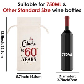 Funny Birthday Wine Bag Gift - Cheers to 60 Years Ideas Birthday Wine Bottle Bags for Women Men, Ideas 1965 Present with Drawstring Burlap Reusable for 60th Anniversary Decorations