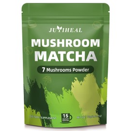 JUYIHEAL Mushroom Matcha | Japanese Ceremonial Matcha Infused with 7 Superfood Mushrooms, MCT Oil, Coconut Milk Powder | Energy, Focus, Digestion, Immunity 75g (15 Servings)