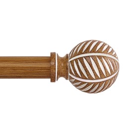 HTZON Wood Boho Curtain Rods for Windows:Wooden Farmhouse Decorative Curtain Rod for Bedroom Living Room,Heavy Duty Adjustable Rustic Bamboo Drapery Rods with Imitation Wood Grain Finials,Brown 36-72"
