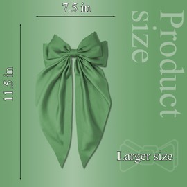 Hair Bows Silky Satin Hair Bow for Hair Ponytail Holder Hair Ribbons Bows Hair Clips Vintage Hair Accessories for Women Girls (Grass Green,1Pcs)