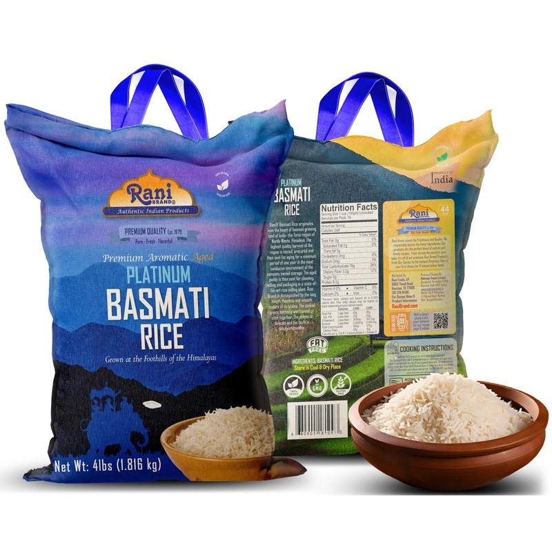 Rani Platinum White Basmati Rice Extra Long Aged 4-Pound Bag,