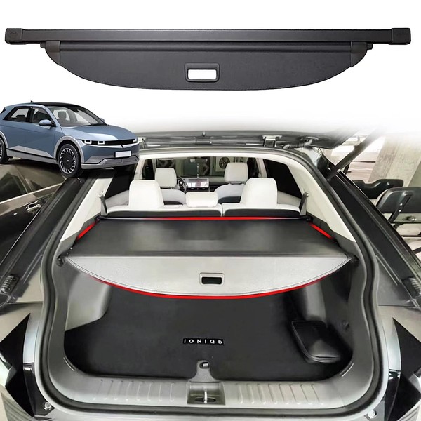 Volcaner Cargo Cover for Hyundai Ioniq 5 Accessories, Leather Retractable Trunk Cover Security Shielding Shade Tonneau Cover for 2022 2023 Ioniq 5 Accessories(V1,Leather)