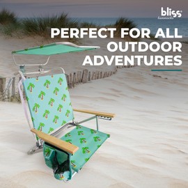 Bliss Hammocks Folding Beach Chair, Backpack Recliner with Canopy, Palm Tree