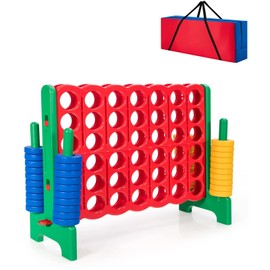 KOTEK Giant 4-in-a-Row Game Set, 3.5 Feet Tall Jumbo 4-to-Score Family Fun Game with Quick-Release Sliders & 42 Large Rings, Oversized Connect Plastic Yard Game Outdoor for Kids & Adults (Green+Red)