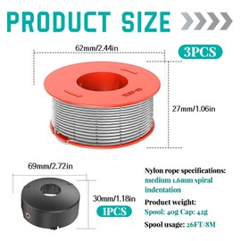 Viilich 3pcs Strimmer Spool Compatible with Bosch Art 23 26 30 COMBITRIM Art 23 26 EASYTRIM Grass Trimmer,Automatic Strimmer Spool Line Replacement for F016800175 Cover F016L71088（3 Spools+ 1 Cap）
