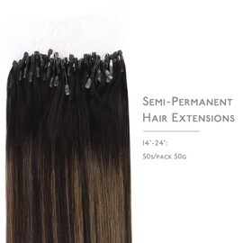 WENNALIFE Microlink Hair Extensions Human Hair, 50g 50s 14 Inch Balayage Dark Brown Mixed Chestnut Brown Remy Micro Bead Hair Extensions Real Human Hair Micro Loop Micro Ring Hair Straight Microlinks