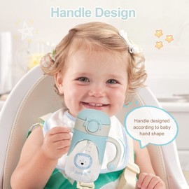 Bunnytoo - Taza para bebé con pajita pesada, taza de transición para estudiantes con boquilla de silicona suave, a prueba de derrames, taza con mango, adecuada para bebés mayores de 6 meses, sin BPA, 8 oz (azul)