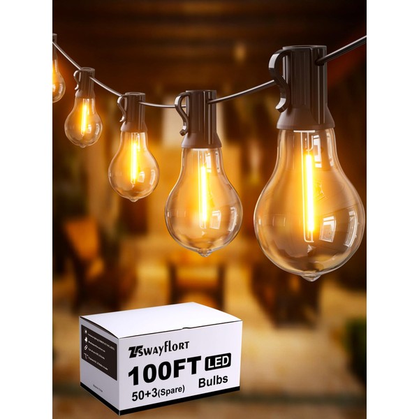 Tswayflort Outdoor String Lights 100FT Waterproof Patio String Lights with