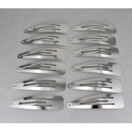 Silver set pack of 12 metal hair accessory clips snap barrettes 2 5/8 inches wide click barrette