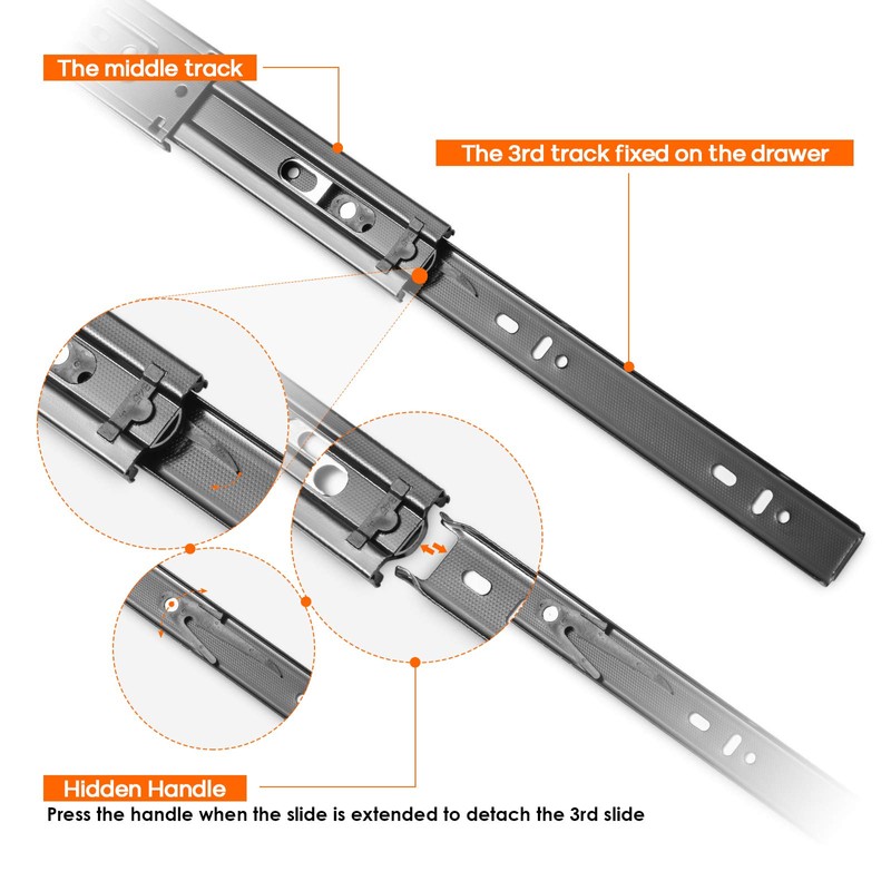 6PCS Drawer Glides 12 inch,Heavy Duty Full Extension Drawer Slides,