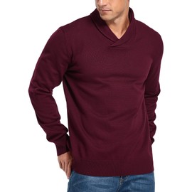 NITAGUT Men's Casual Knitted Shawl Collar Pullover Sweater Wine Red