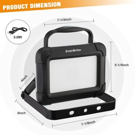 EverBrite 1500 Lumen LED Work Light, Rechargeable Work Light with Stand, Portable Automotive Light for Car Repairing, Adjustable Lighting Bracket and Cable Storage, for Job Site Lighting and Outdoor