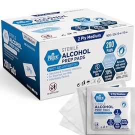 MED PRIDE Almohadillas de preparación de alcohol estéril, 70% isopropilo, 2 capas, paquete de 200 unidades