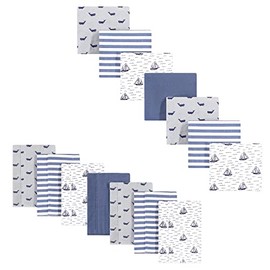 Hudson Baby Unisex Baby Cotton Flannel Burp Cloths and Receiving Blankets, 14-Piece, Sailboat, One Size