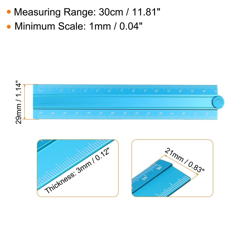 sourcing map Folding Straight Ruler 30cm Metric Aluminum Alloy Protractor