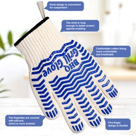 Oven Gloves, Heat Resistant BBQ Oven Glove-BBQ Gloves,Ove Glove Oven Mitts Heat Resistant for Kitchen Potholder,Grill,Grilling,Smoker,Barbeque-1 Pair(Blue)