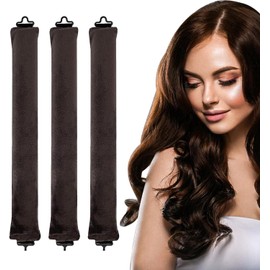 elook 3 Stück Lockenwickler Über Nacht, Heatless Curls Band, Hitzefreier Lockenwickler mit Haken, Overnight Blowout Locken Ohne Hitze, Weicher Samt Lockenband für Alle Haartypen - Braun
