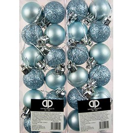 Set Of 24 Mini Christmas Ice Blue Glitter Tree Baubles Decorations