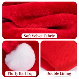 RJVW Santa Hat for Kids & Baby, Unisex Velvet Classic Christmas Claus Hat for New Year Party Xmas