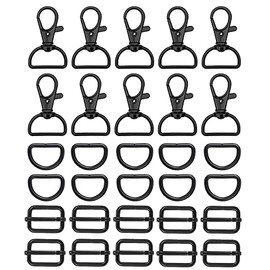 WAFJAMF Metal Snap Hook Ring Bulk 30 Pcs, 10Pcs Swivel Clasp Buckle and 10Pcs Non-Welded D Ring 10Pcs Adjustable Rectangular Buckle (3/4” Inside Width – Black)