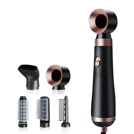 【5in1 多機能】ドライヤー 大風量 速乾 付属品5種 ヘアドライヤー カールドライヤー 3段階冷熱風量調節 くるくるドライヤー マイナスイオン 過熱防止機能 熱風ブラシ 恒温ヘアケア ストレート/カーリーヘア/ボリュームアップ 家庭用/ヘアサロン/出張/旅行用 バラ金