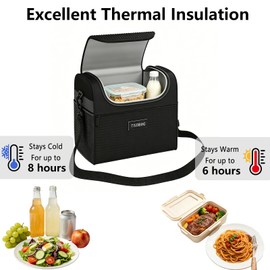 Tbzieoc Large Insulated Lunch Bag for Women & Men, 12.8L Reusable Lunch Cooler Tote with Ice Pack, Adult Lunch Box with Side Mesh Pocket, Portable Lunch Bag for Work, Office, Travel & Picnic, Black