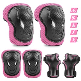 ValueTalks Kids/Youth Knee and Elbow Pads Set,Knee Pads for Kids Adjustable Protective Gear Set for Roller Skates Skateboard Scooter Inline Skating Cycling Bike Riding (Pink, M)