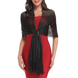 Black Shawls and Wraps for Evening Dresses-Sparkling Formal Evening Shimmer Scarf and Shawl for Party Dresses（CA-New Black)