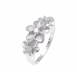 Arthur's Jewelry Sterling silver 925 Hawaiian 3 plumeria flower ring cz rhodium plated size 7