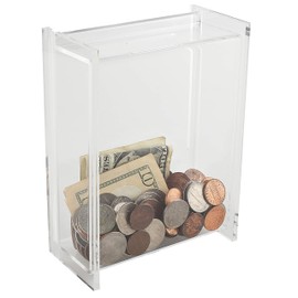 Clear Donation Box - Ballot Box - Collection Box - Tip Container - W/Sliding Door & Display (Clear)
