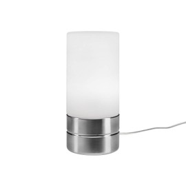 meineWunschleuchte Table Lamp with Touch Dimmer in Subtle Design - Glass Shade Opal White & Base Matte Nickel - New Touch Generation Suitable for LED